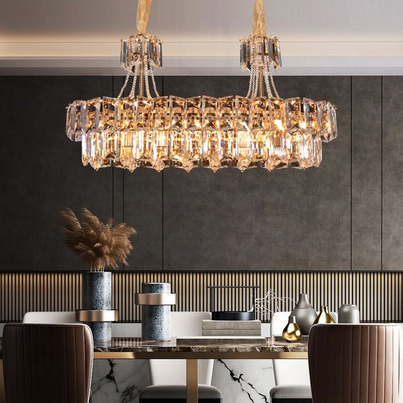 Modern Led Crystal Chandelier Lighting Living Room Luster Round Rectangle Golden Indoor Chandelier