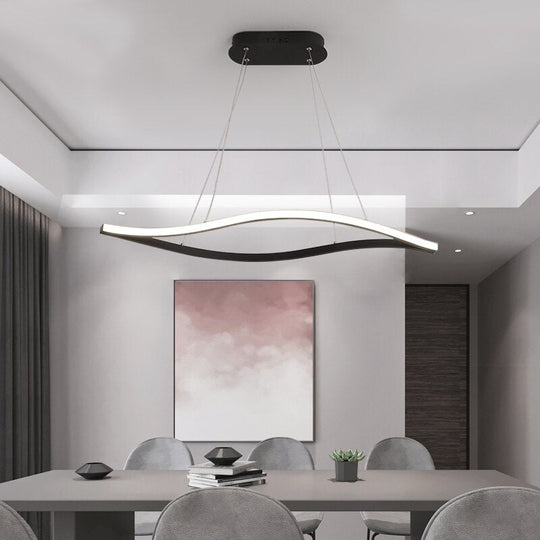 Modern Led Lamp Leaf Matte Black Suspension Chandelier Restaurant Kitchen Room Lighting Decoration