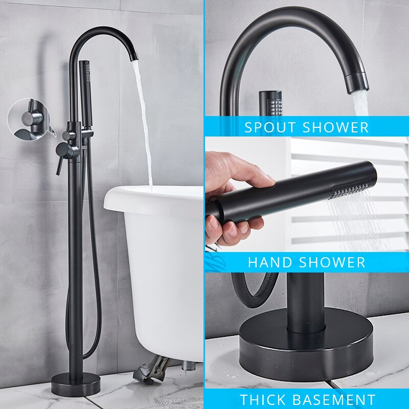 Freestanding Bathtub Faucet Set Floor Standing Bath Mixer Tap Dual Handle Black For Bathroom