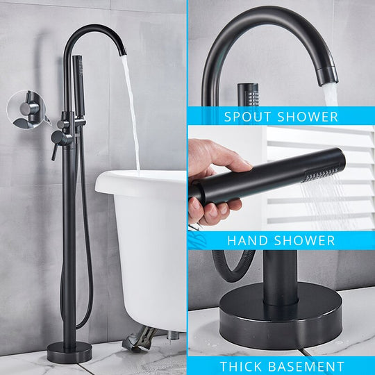 Freestanding Bathtub Faucet Set Floor Standing Bath Mixer Tap Dual Handle Black For Bathroom