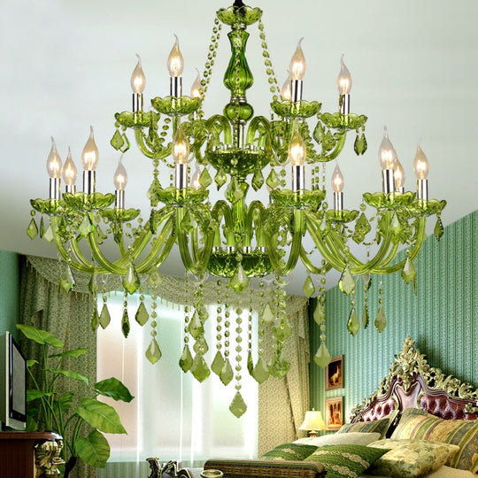 E14 Luxury Crystal Chandelier Green Wedding Parlor Bedroom Villa Suspension Light Hotel Restaurant