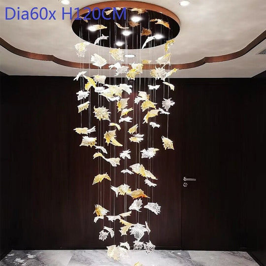 Large Scale Project Crystal Chandelier Hotel Villa Sales Lobby Art Maple Leaf Decorative Lamp