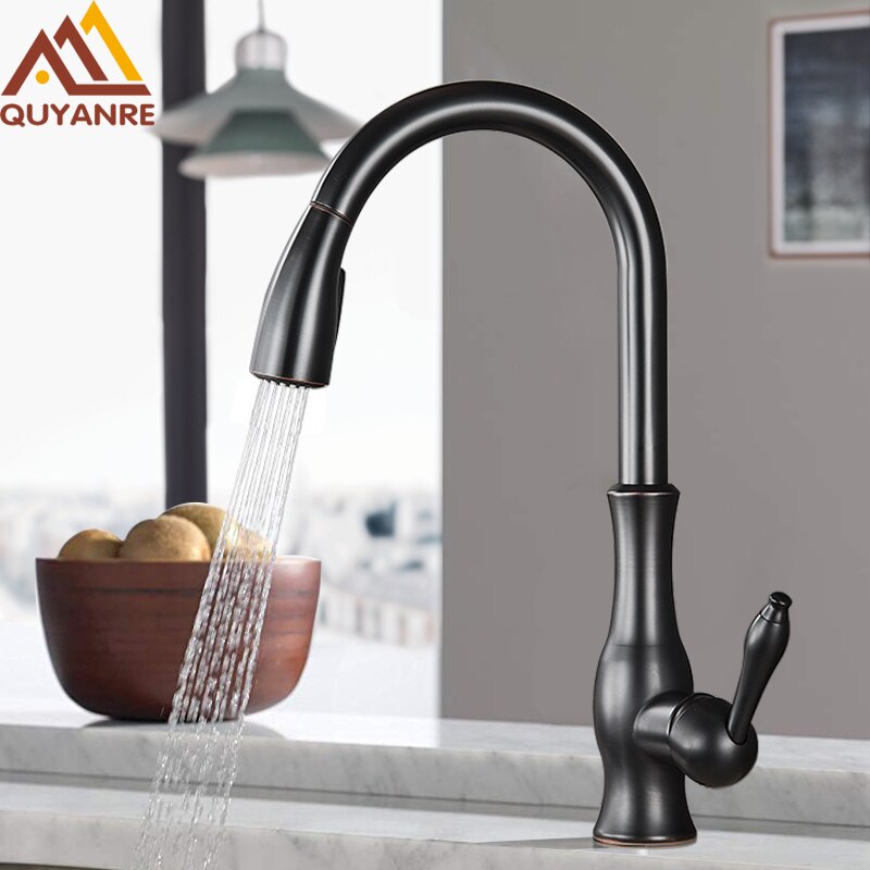 Black Kitchen Faucets Pull Out Sink Mixer Tap Single Lever Water Crane For 360 Rotation
