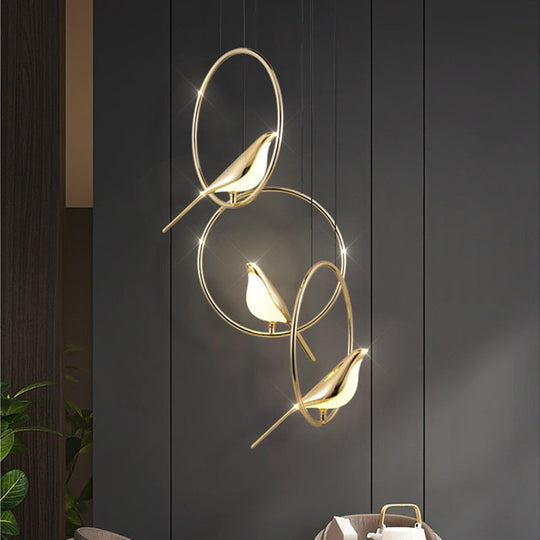 Nordic Bird Chandelier Simple Round Magpie For Bedroom Bedside Lamp Living Room Bar Table Dining