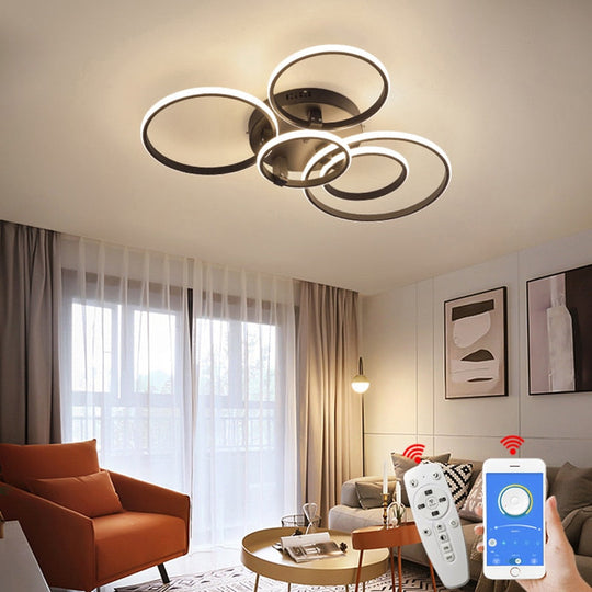 Modern Led Chandelier Lamp Rc Dimmable App Circle Rings For Living Room Bedroom Ceiling Fixtures