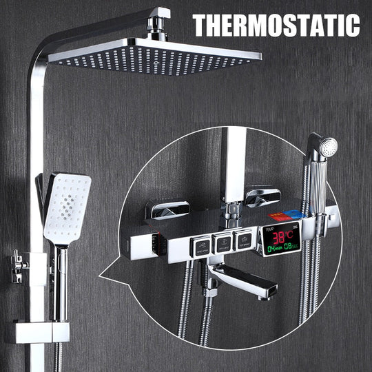 Golden Shower Set Bathroom Smart Digital System Wall Mount Thermostatic Bath Faucet Spa Rainfall