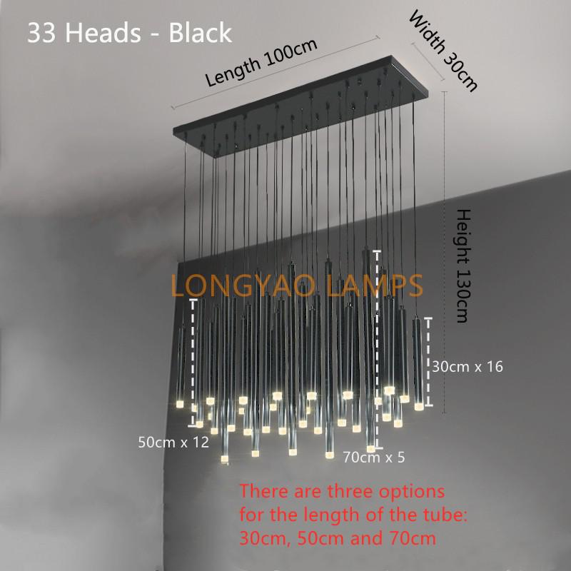 Modern Gold/Black Led Chandelier Ceiling Long Tube Combination Staircase Lighting Living Room