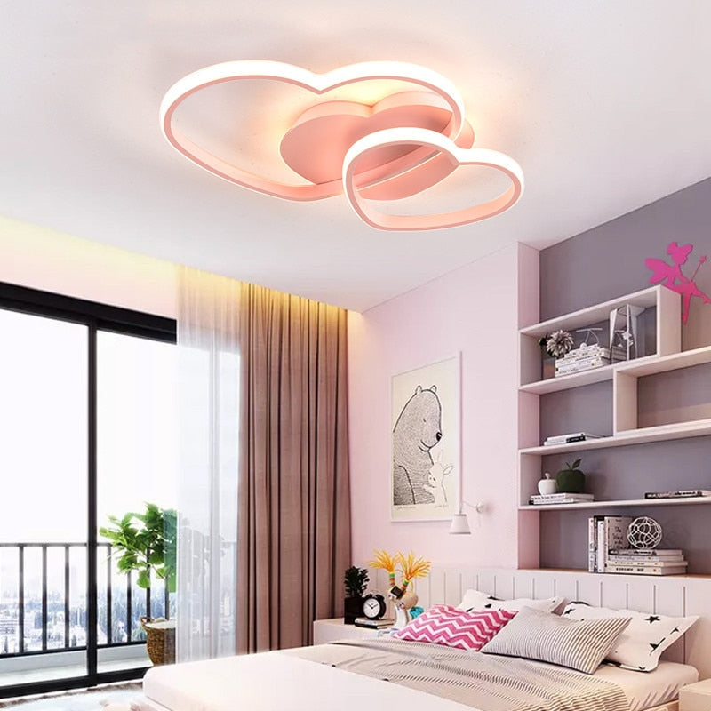 Light For Home Led Bedroom Women Princess Heart Shape Ceiling Lights Lamp Dimmable Wedding Girls