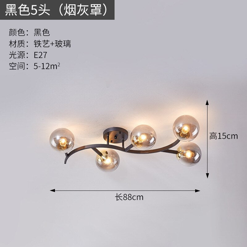 Modern Glass Ball Led Ceiling Lamps For Kitchen Pendant Lamp Bedroom Creative Tree Branch Light