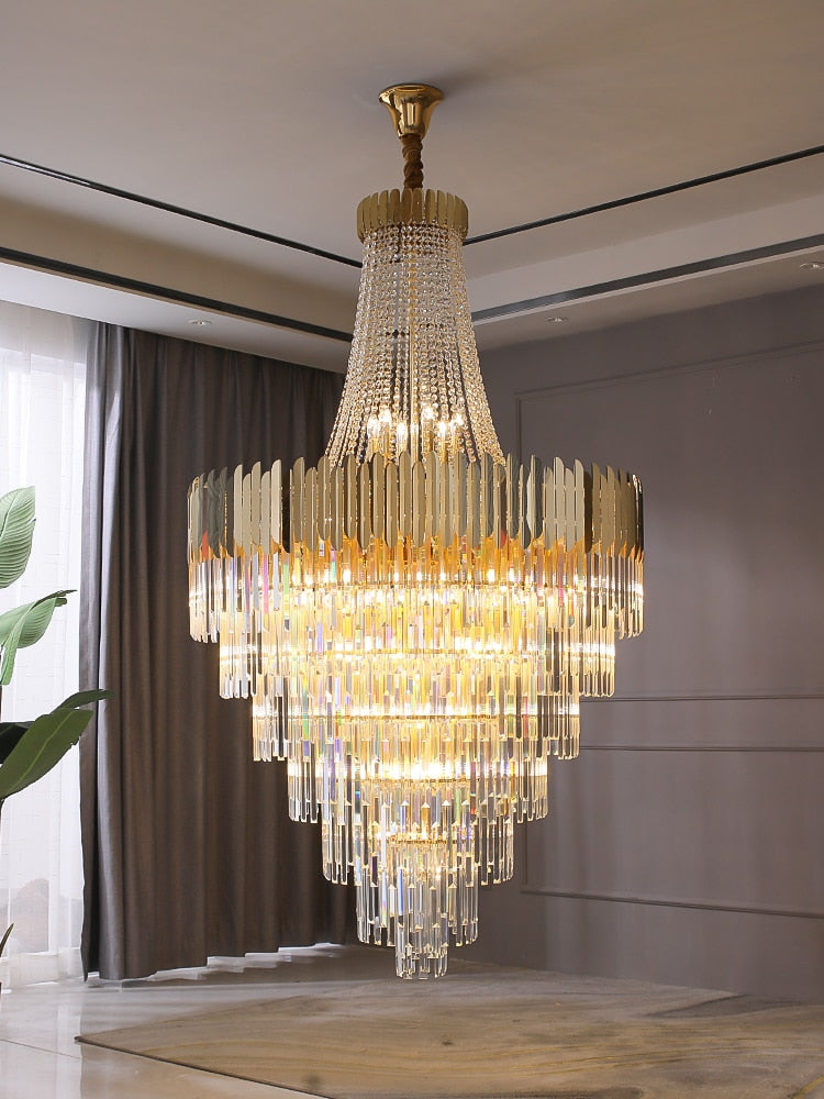 Double Height Large Crystal Chandelier Gold Luxury Villa Living Room Decoration Led Chandelier