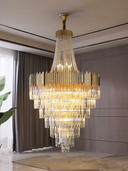 Double Height Large Crystal Chandelier Gold Luxury Villa Living Room Decoration Led Chandelier
