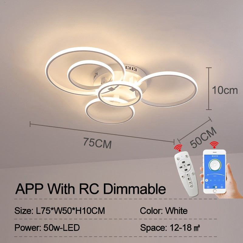 Modern Led Chandelier Lamp Rc Dimmable App Circle Rings For Living Room Bedroom Ceiling Fixtures 5
