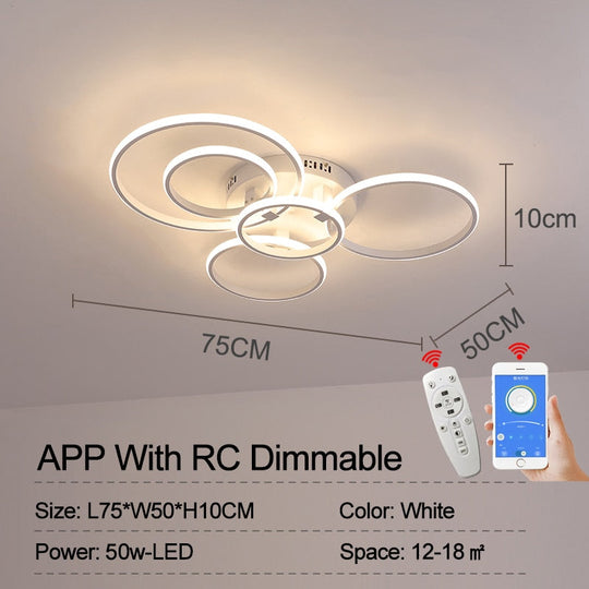 Modern Led Chandelier Lamp Rc Dimmable App Circle Rings For Living Room Bedroom Ceiling Fixtures 5