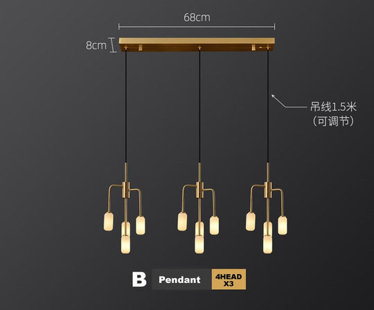 Industrial Elegance Copper Chandelier For Modern Living Spaces B Pendant 4Headx3 / 5W G9 Led Bulb