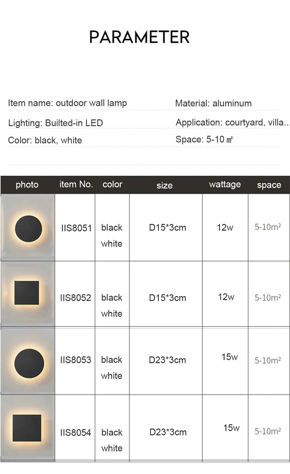 Modern Ip65 Waterproof Outdoor Led Wall Lamp Aluminum Round Squar Light Garden Porch Sconce 96V