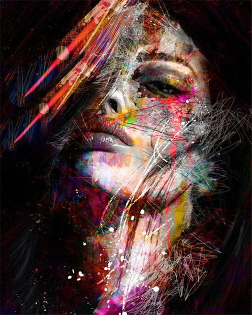 Abstract Woman Portrait Graffiti Canvas - Modern Art For Living Room Decor 40X60Cm Unframed / Jk757