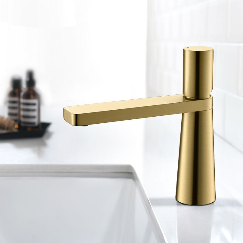 Brushed Gold Basin Faucet Brass Bathroom Mixer Tap Wash Basin Rose Hot And Cold Brushed Gold Short