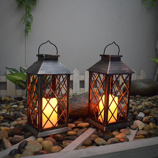 Retro Solar Powered Lamp Hanging Lanterns Warm Light Hollow Lights With Handle Outdoor Garden