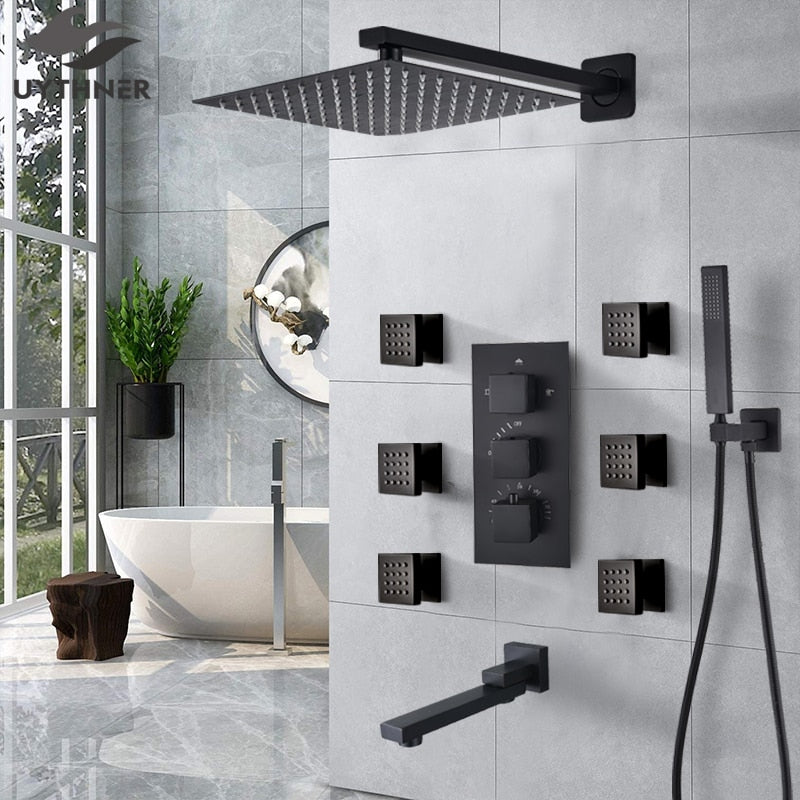 Luxury Rainfall Shower Faucet Thermostat Valve Mixers Wall Mounted Thermostatic Set With Massage