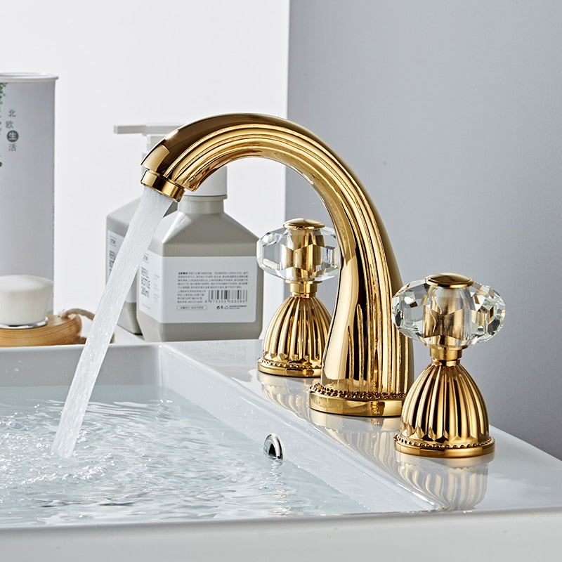 Basin Faucet Antique Bronze Bathroom Sink 3 Hole Widespread Gold/Black/Chrome Mixer Hot And Cold