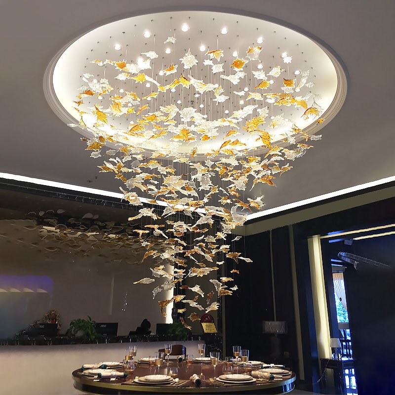 Large Scale Project Crystal Chandelier Hotel Villa Sales Lobby Art Maple Leaf Decorative Lamp