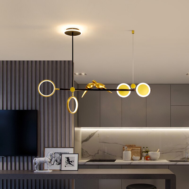 Nordic Light Luxury Golden Ring Bird Led Pendant For Living Room Dining Table And Bar Counter