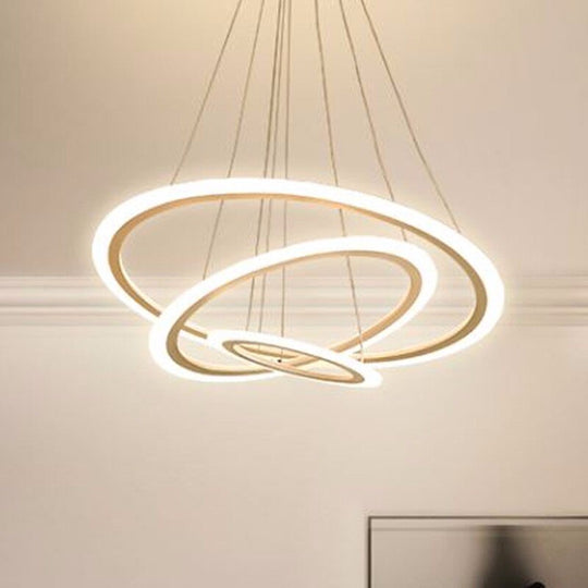 Modern Led Circular2/3 Rings Chandeliers Light White Black For Dining Room Living Pendant Lighting