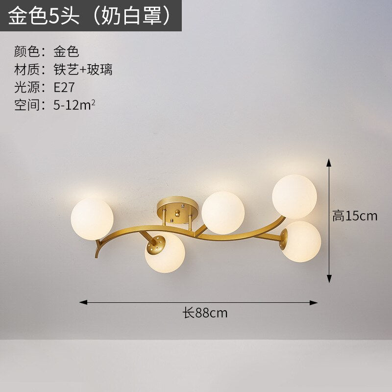 Modern Glass Ball Led Ceiling Lamps For Kitchen Pendant Lamp Bedroom Creative Tree Branch Light