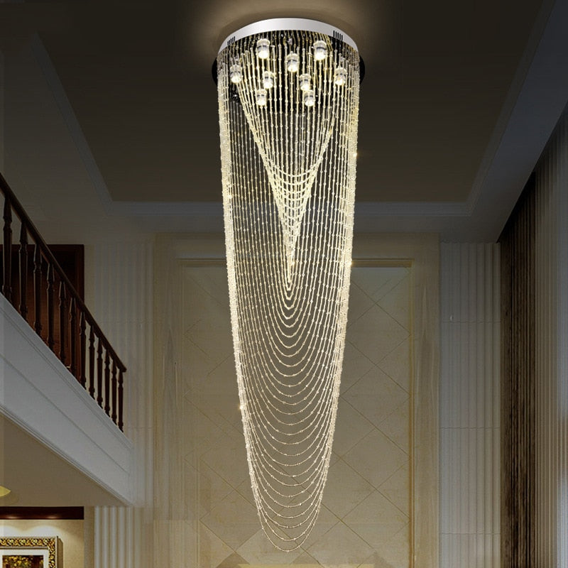 Luxury Staircase Chandelier Lighting Crystal Tassel Indoor Restaurant Lobby Cristal Lights Living