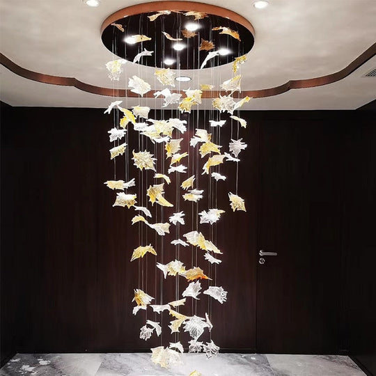 Large Scale Project Crystal Chandelier Hotel Villa Sales Lobby Art Maple Leaf Decorative Lamp