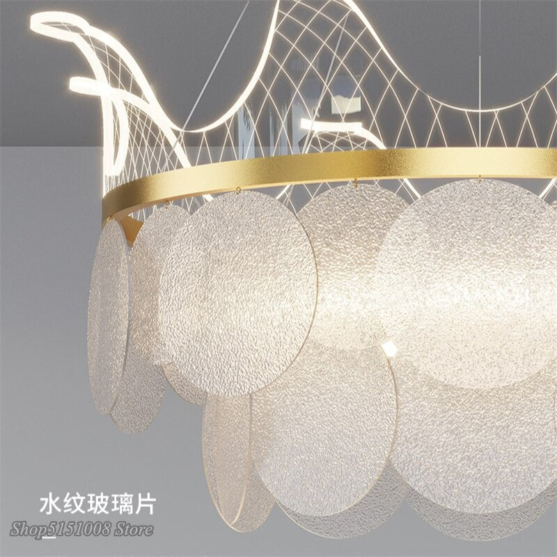 Modern Luxury Crown Chandelier Romantic Led Lustre Hanging Lamp Dimmable Pendant Lamp Living Room