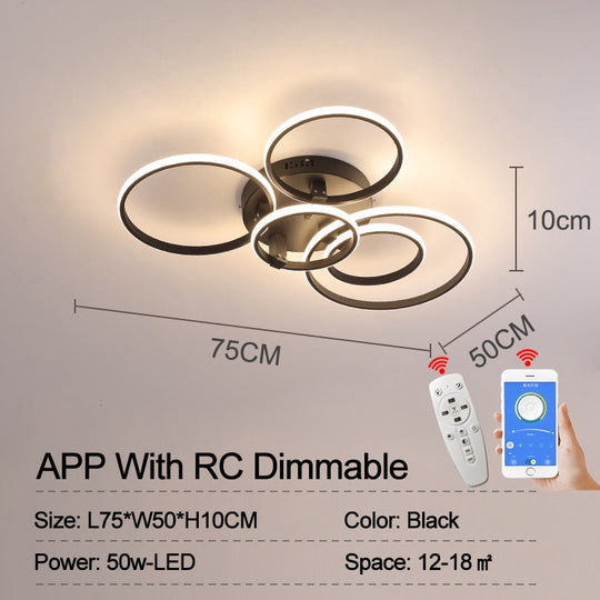Modern Led Chandelier Lamp Rc Dimmable App Circle Rings For Living Room Bedroom Ceiling Fixtures 5