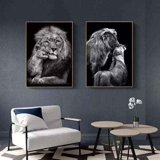 Luxury Black And White Lion Oil Print - Canvas Animal Art For Home Decor Printings