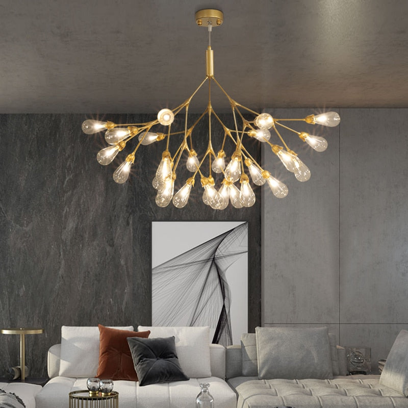 Nordic Copper Luxury Led Chandelier Lighting Firefly Dining Living Room Creative Hanging Lamp