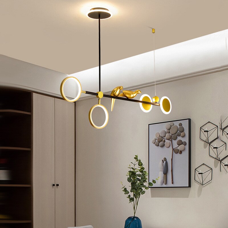 Nordic Light Luxury Golden Ring Bird Led Pendant For Living Room Dining Table And Bar Counter