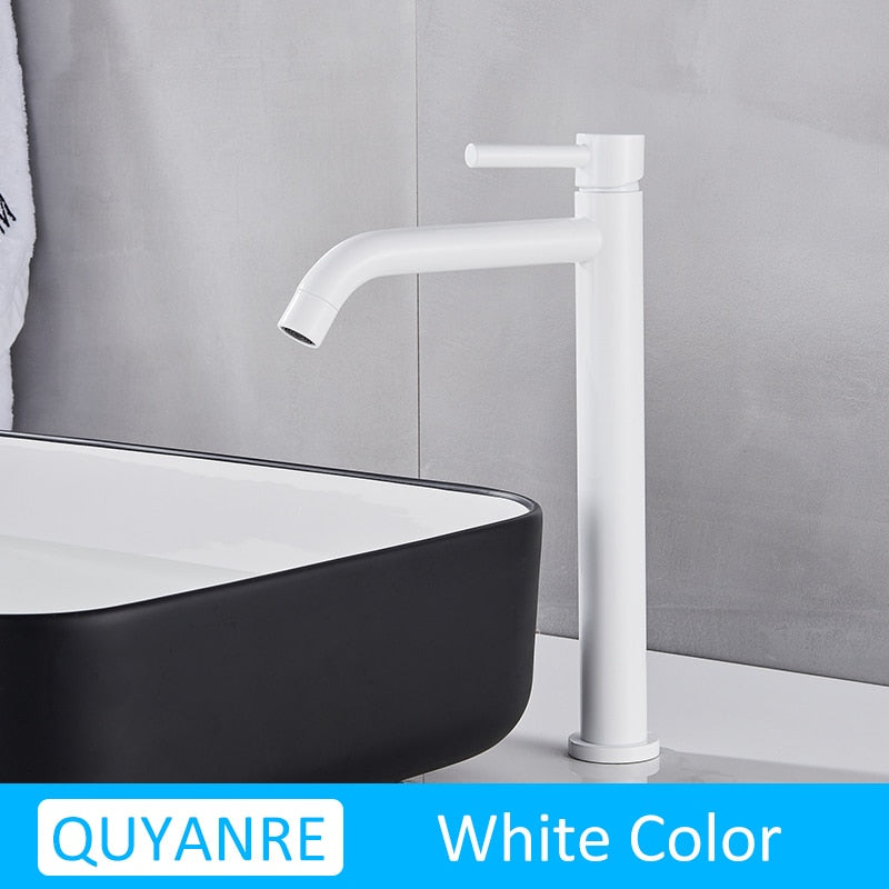 Black Chrome Tall Basin Sink Faucet Slim Bathroom Washbasin Water Mixer Tap Hot Cold Crane White