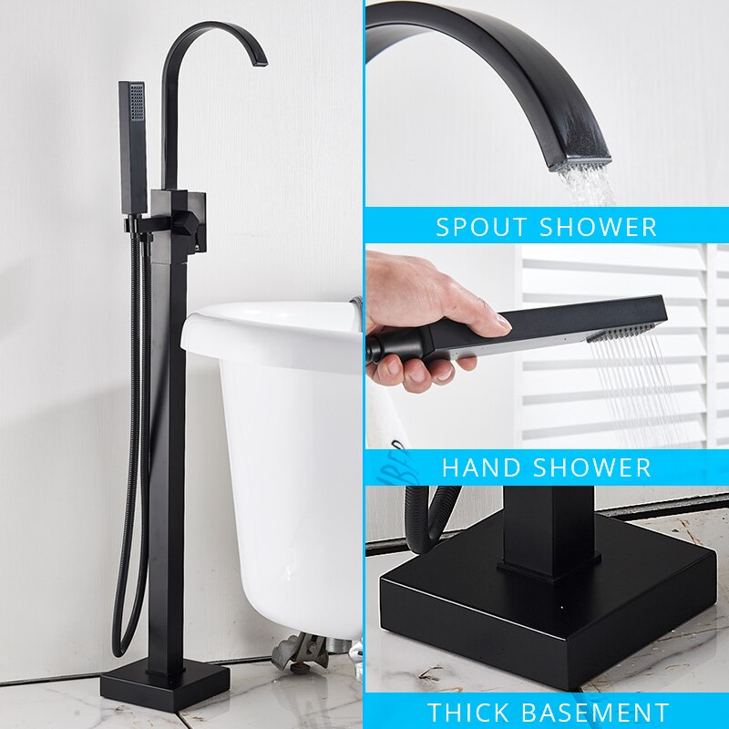 Floor Mounted Bathtub Faucet Set Gold Bath Tub Hot And Cold Water Shower Mixer Tap Waterfall Stand