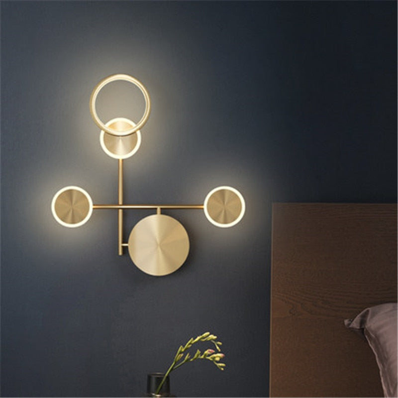 Nordic Minimalist Copper Led Wall Lamp Light Luxury Aisle Living Room Back Ground Bedroom Bedside