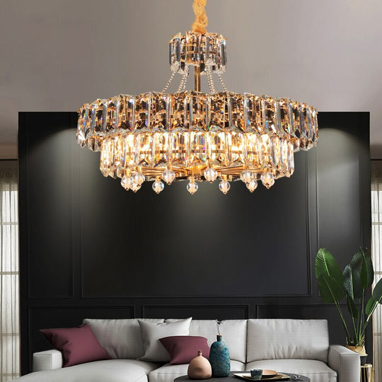 Modern Led Crystal Chandelier Lighting Living Room Luster Round Rectangle Golden Indoor Chandelier