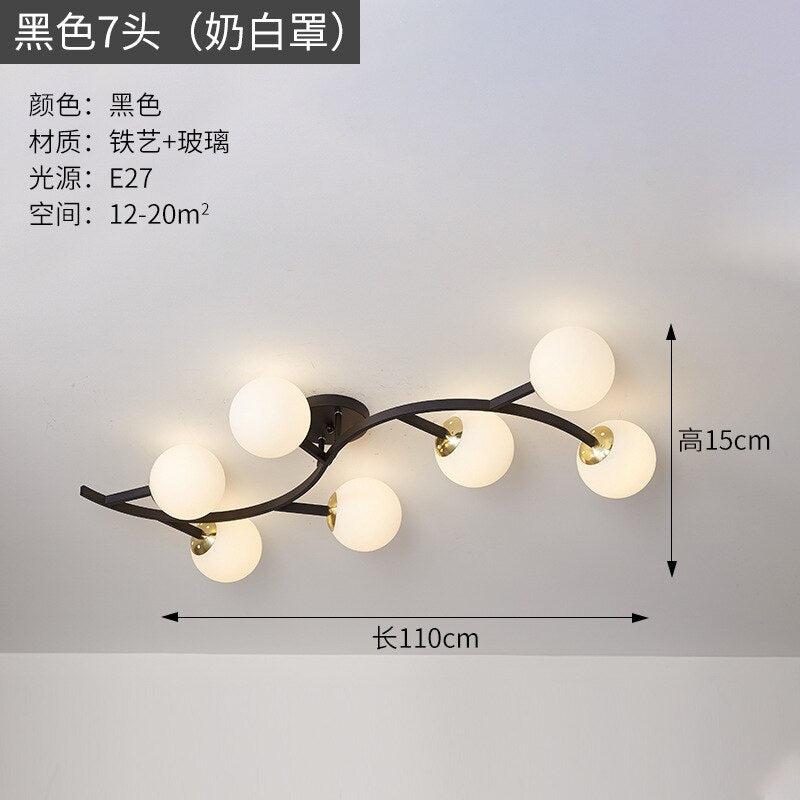 Modern Glass Ball Led Ceiling Lamps For Kitchen Pendant Lamp Bedroom Creative Tree Branch Light