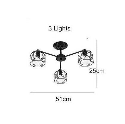 American Black Dendron Iron Cage Ceiling Lamp Kitchen Bedroom Living Room Modern Chandelier