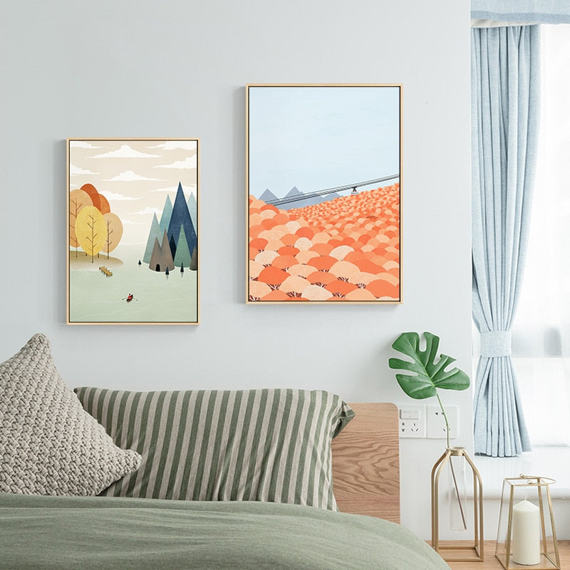 Nordic Abstract Landscape Art Poster: Contemporary Wall Pictures For Modern Living Spaces Painting