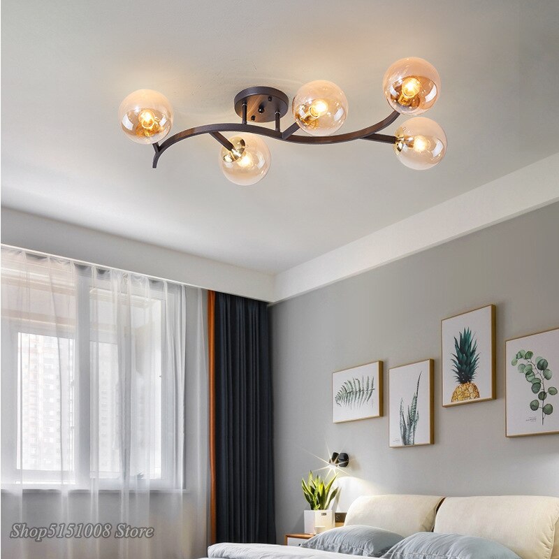 Modern Glass Ball Led Ceiling Lamps For Kitchen Pendant Lamp Bedroom Creative Tree Branch Light