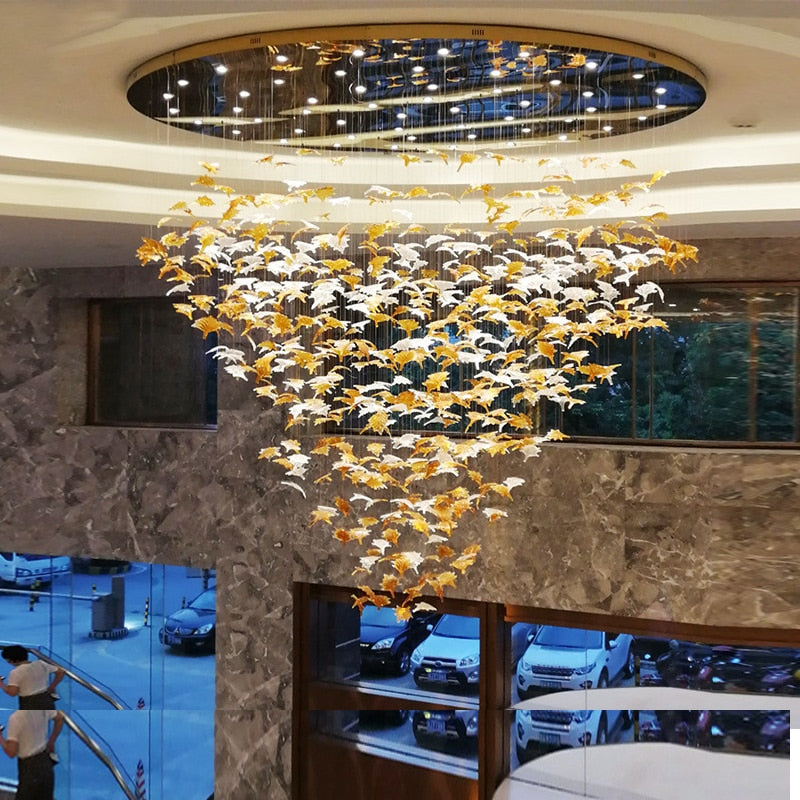 Large Scale Project Crystal Chandelier Hotel Villa Sales Lobby Art Maple Leaf Decorative Lamp