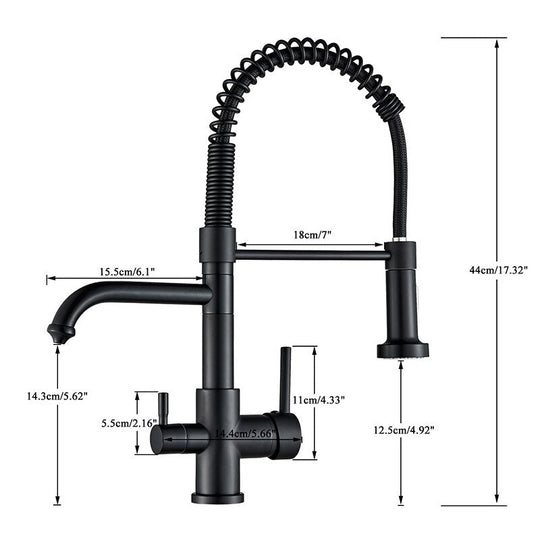 Matte Black Kitchen Filtered Faucet Water Tap Purifier Dual Sprayer Drinking 360 Rotation