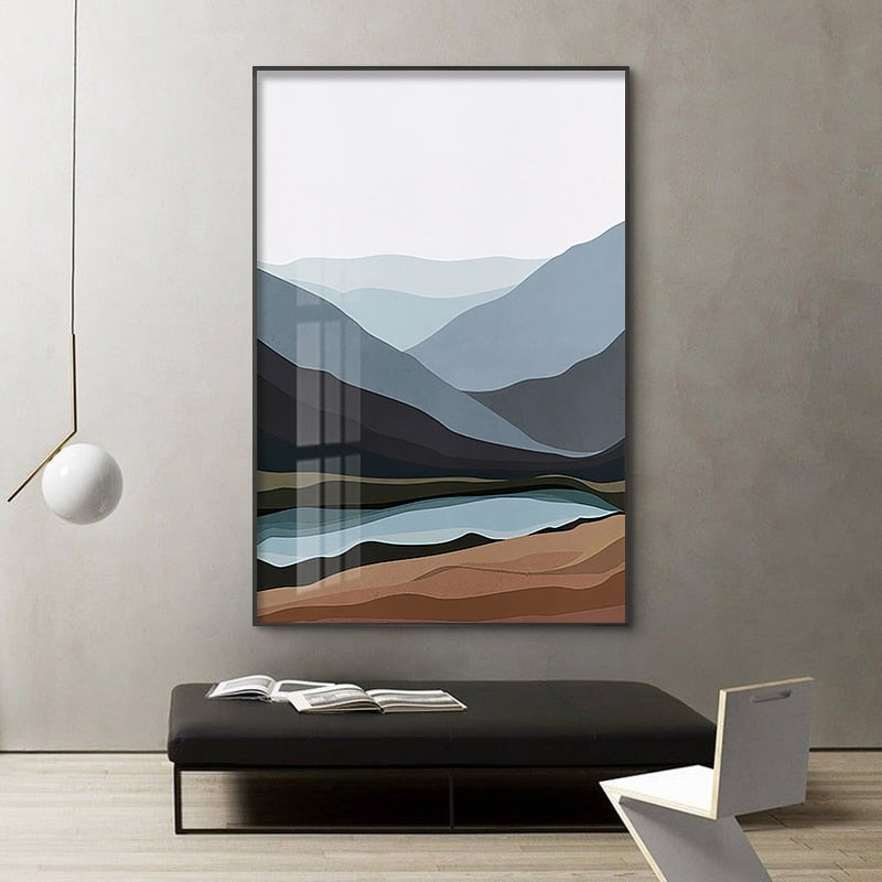 Abstract Ocean Landscape Canvas Painting: Nordic Decoration Wall Art