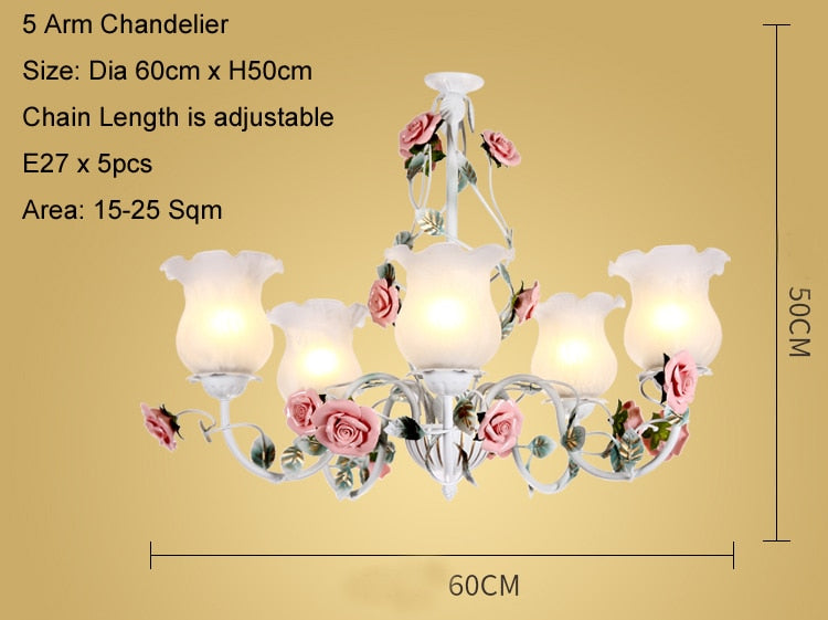 Floral E27 Led Chandelier White Flower Iron Alloy Chandeliers Dining Living Room Rose Lights Lamp