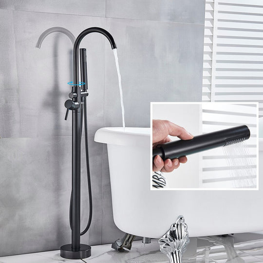 Freestanding Bathtub Faucet Set Floor Standing Bath Mixer Tap Dual Handle Black For Bathroom Faucets