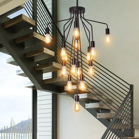 Harper Long Chandelier - American Duplex Floor Lighting For Living Rooms And Lofts In Retro