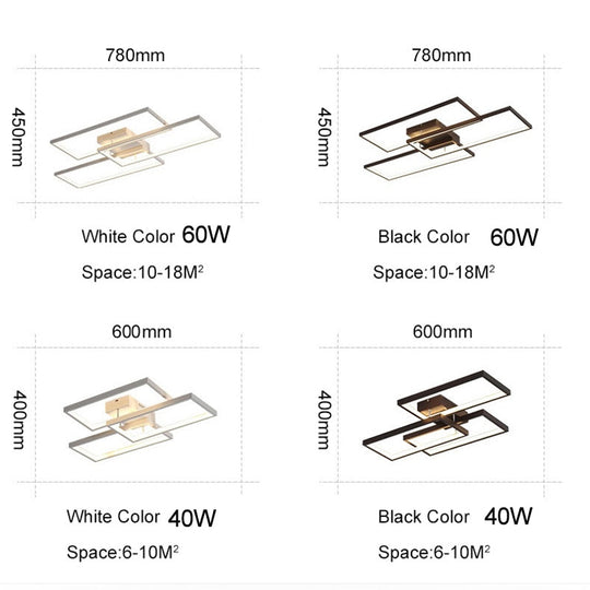 Rectangle Black/White Color Modern Led Chandelier For Living Room Bedroom 110V 220V Deco Dimmable
